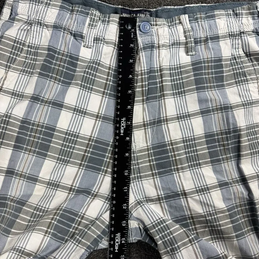Nautica Men's Shorts Size 34 Casual Flat Front Plaid White Blue Y2K Skater Surf